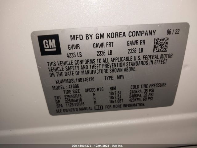 KL4MMDSL1NB146126 Buick Encore Gx Fwd Select