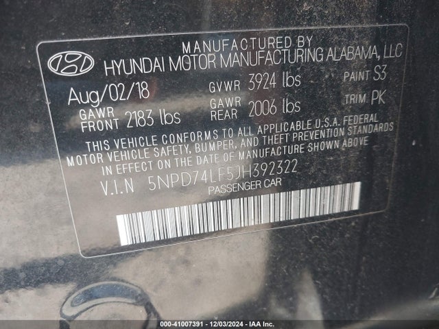 Hyundai ELANTRA SE 2018 5NPD74LF5JH392322 Image 9