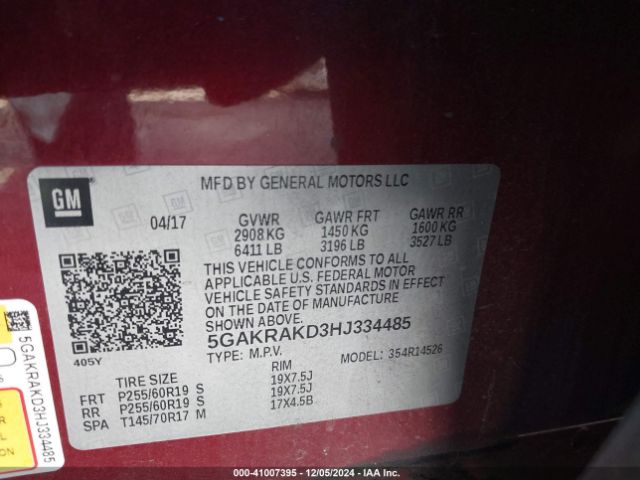 5GAKRAKD3HJ334485 Buick Enclave Convenience