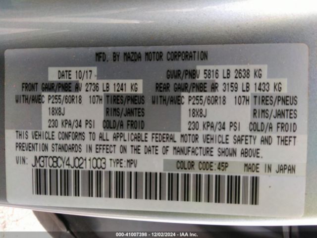 JM3TCBCY4J0211003 Mazda Cx-9 Touring