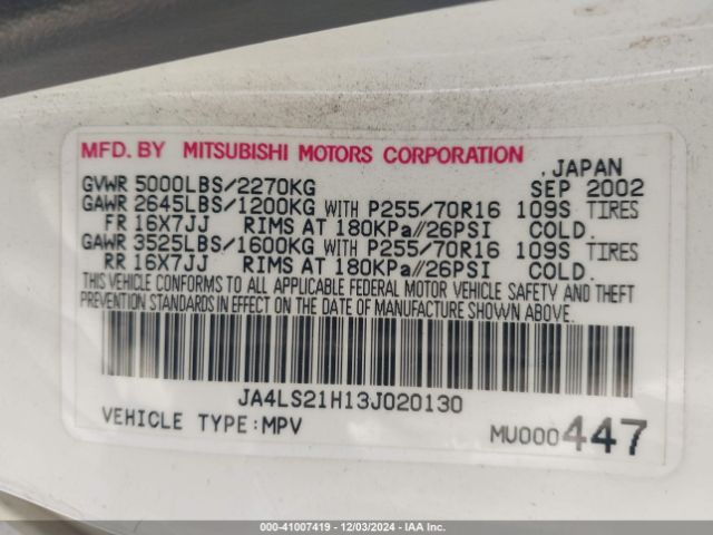 2003 MITSUBISHI MONTERO SPORT JA4LS21H13J020130 Photo 8
