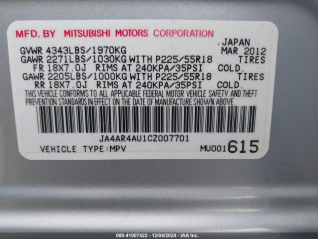 2012 MITSUBISHI OUTLANDER SPORT JA4AR4AU1CZ007701 Photo 8