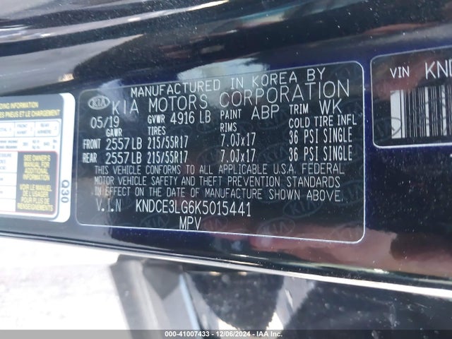 KNDCE3LG6K5015441 KIA Niro Ev Ex Premium