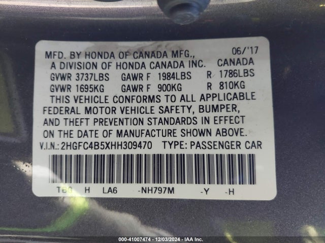 Honda Civic Lx 2017 2HGFC4B5XHH309470 Image 9