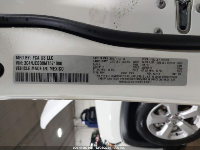 3C4NJCBB0MT571080 Jeep Compass Latitude Fwd