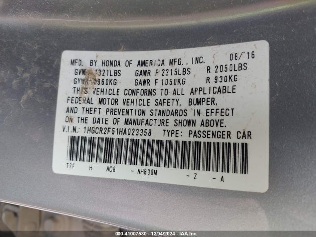 1HGCR2F51HA023358 Honda Accord Sport