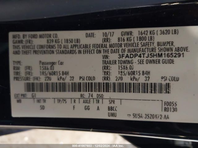 3FADP4TJ5HM165291 Ford FIESTA S