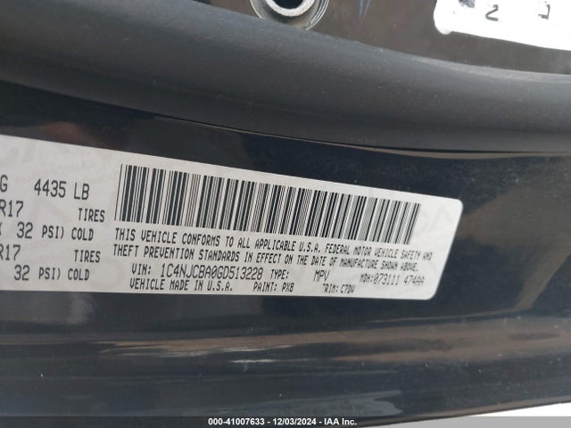 1C4NJCBA0GD513228 Jeep Compass Sport