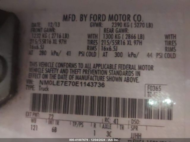 NM0LE7E70E1143736 Ford Transit Connect Xl