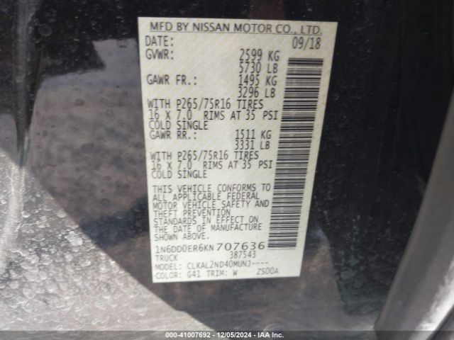 1N6DD0ER6KN707636 Nissan Frontier Desert Runner