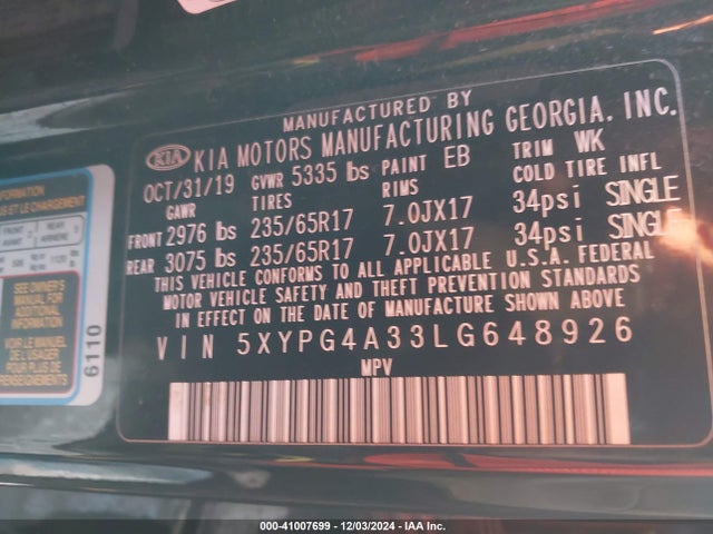 KIA Sorento 2.4l Lx 2020 5XYPG4A33LG648926 Image 9