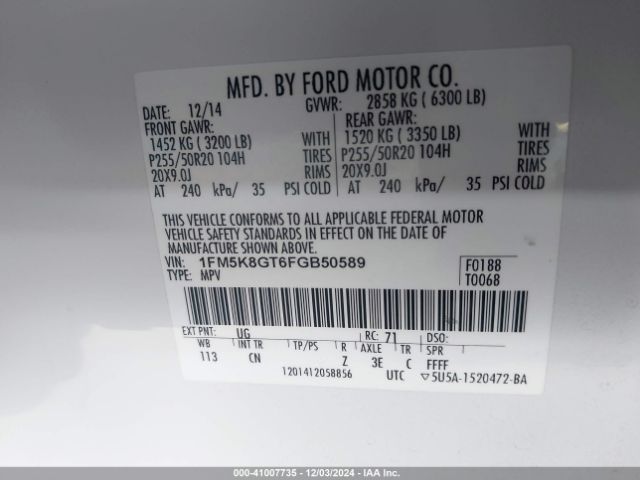 1FM5K8GT6FGB50589 Ford EXPLORER SPORT