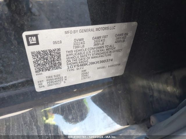 1GYS4BKJ9KR360374 Cadillac Escalade Luxury