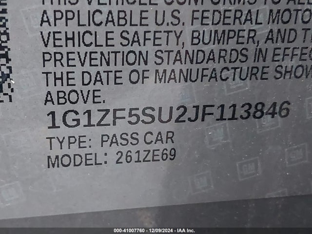 1G1ZF5SU2JF113846 Chevrolet MALIBU HYBRID