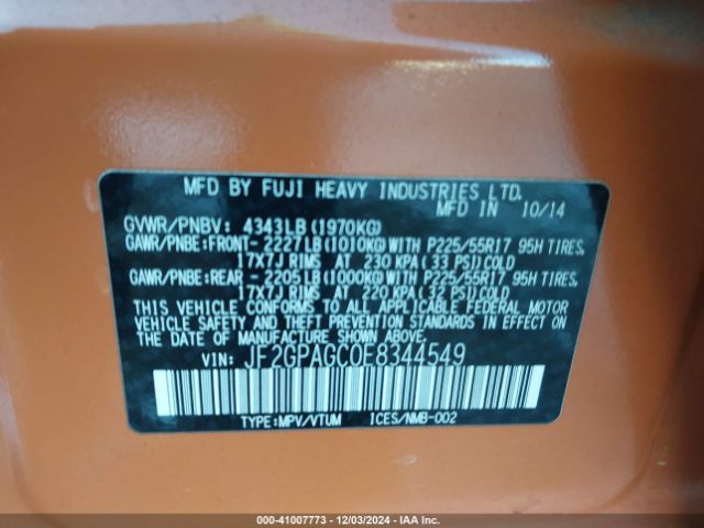 JF2GPAGC0E8344549 Subaru Xv Crosstrek 2.0i Limited