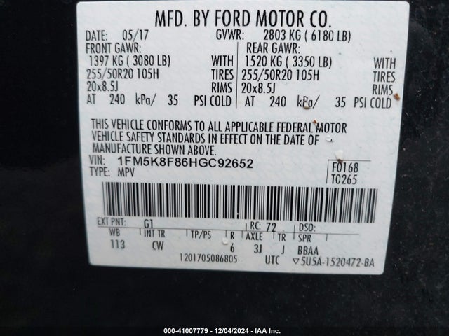 Ford Explorer Limited 2017 1FM5K8F86HGC92652 Image 9