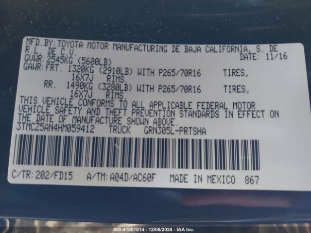 3TMCZ5AN4HM059412 Toyota Tacoma Trd Off Road