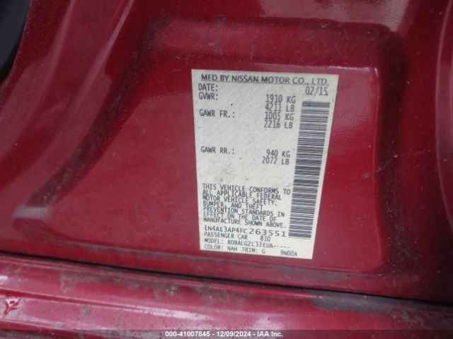 1N4AL3AP4FC263551 Nissan Altima 2.5/2.5 S/2.5 Sl/2.5 Sv