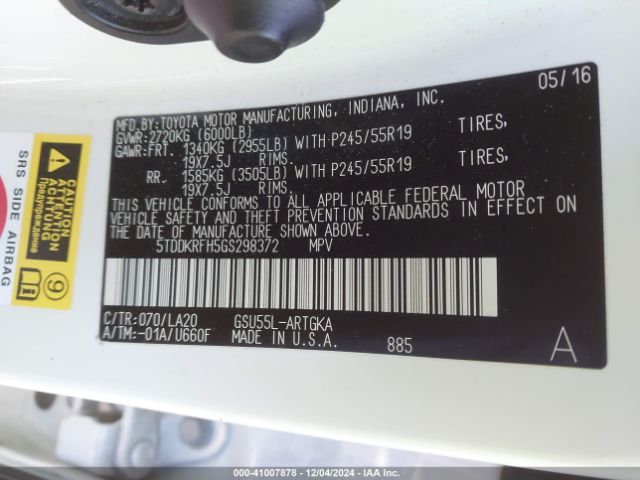 5TDDKRFH5GS298372 Toyota Highlander Limited Platinum V6