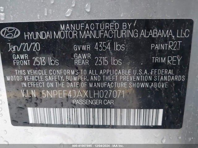 Hyundai SONATA SEL 2020 5NPEF4JAXLH027071 Image 9