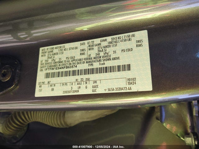 Ford F-150 Lariat 2022 1FTFW1E84NFB63574 Image 9