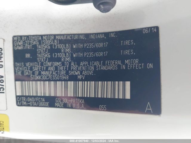 5TDKK3DC7ES501948 Toyota Sienna Le V6 8 Passenger