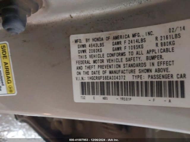 1HGCR6F56EA004372 Honda Accord Hybrid Ex-l