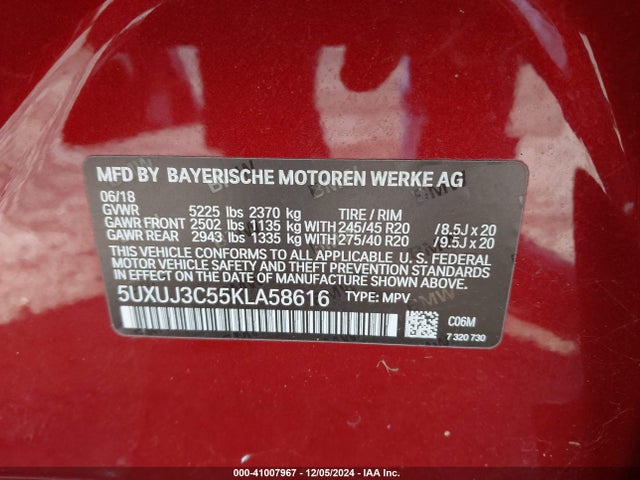 5UXUJ3C55KLA58616 BMW X4 Xdrive30i
