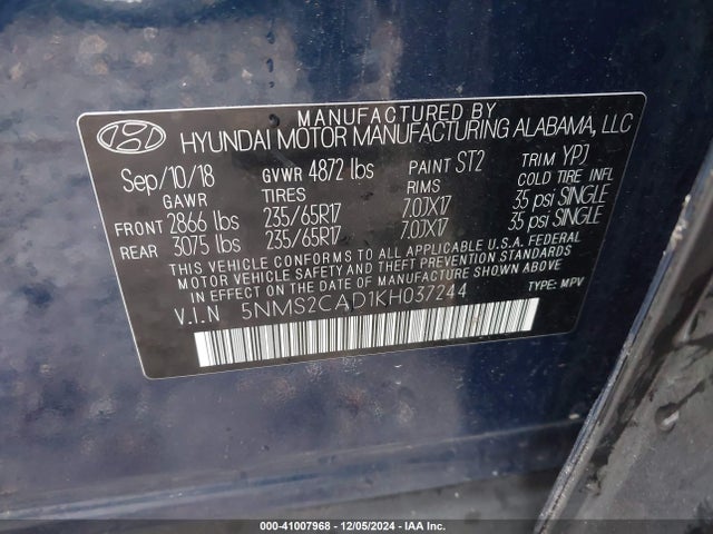 Hyundai Santa Fe Se 2019 5NMS2CAD1KH037244 Image 9