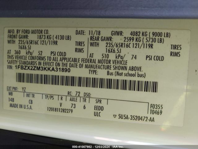 1FBZX2ZM3KKA31890 Ford Transit-350 Xlt