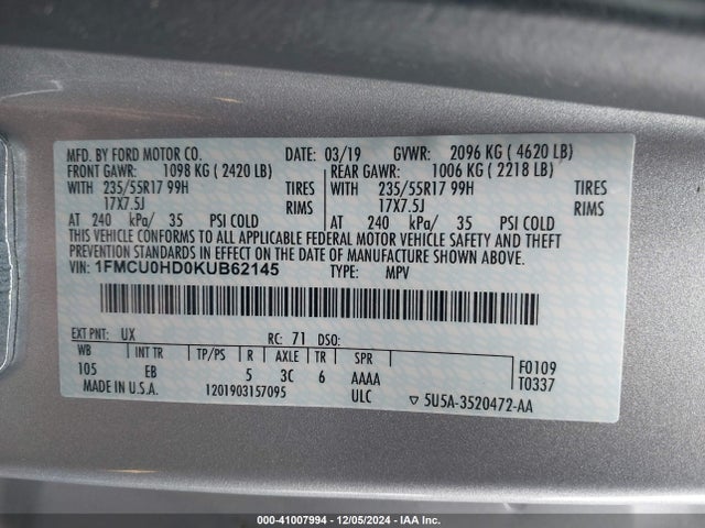 Ford ESCAPE SEL 2019 1FMCU0HD0KUB62145 Image 9