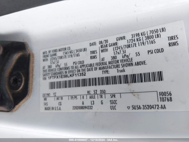 1FTFX1E58LKF11352 Ford F-150 Xl
