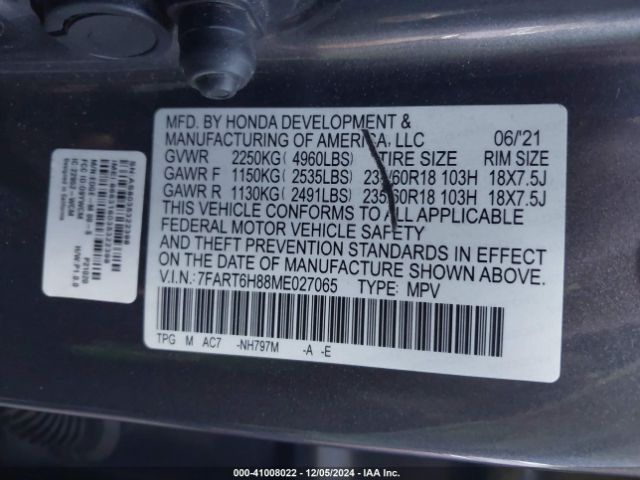 7FART6H88ME027065 Honda Cr-v Hybrid Ex-l