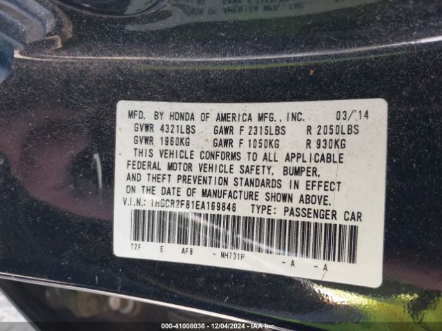 1HGCR2F81EA169846 Honda Accord Ex-l