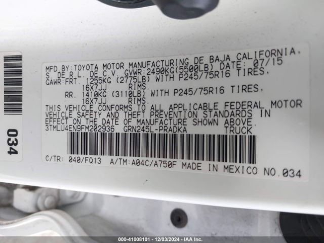 3TMLU4EN9FM202936 Toyota Tacoma Base V6
