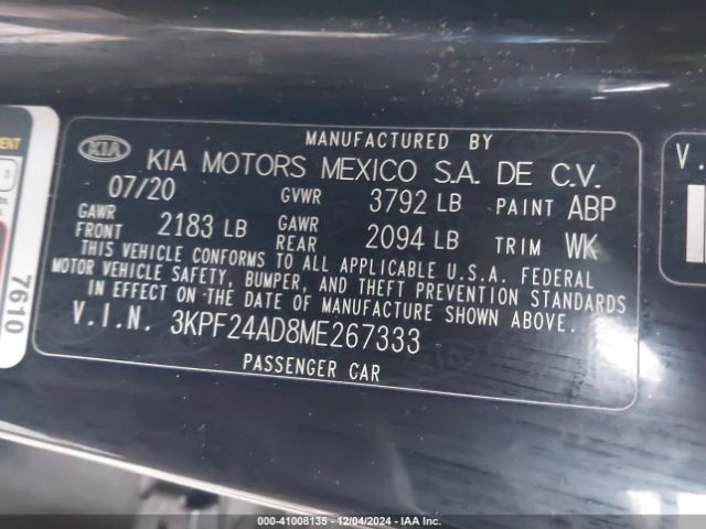 3KPF24AD8ME267333 KIA Forte Lxs