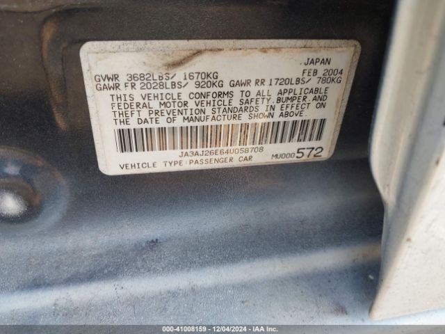 2004 MITSUBISHI LANCER JA3AJ26E64U058708 Photo 8