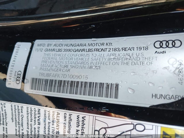 2013 AUDI TT TRUBFAFK7D1009015 Photo 8