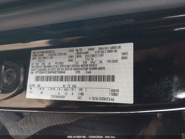 Aukcja sprzedaży 2023 Ford F-150 Xlt, vin: 1FTEW1C50PKE76894, numer aukcji: 41008180