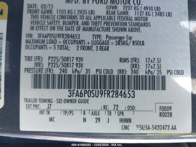 3FA6P0SU9FR284653 Ford Fusion Energi Titanium