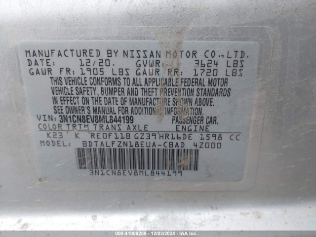 3N1CN8EV8ML844199 Nissan Versa Sv Xtronic Cvt
