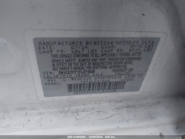 3N1CE2CP1FL371038 Nissan Versa Note S Plus