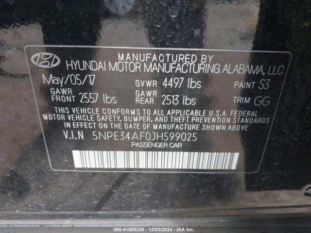 5NPE34AF0JH599025 Hyundai Sonata Limited