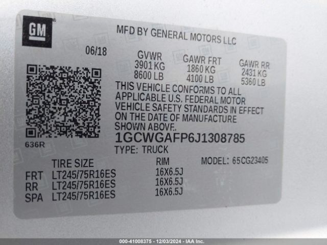 1GCWGAFP6J1308785 Chevrolet Express 2500 Work Van