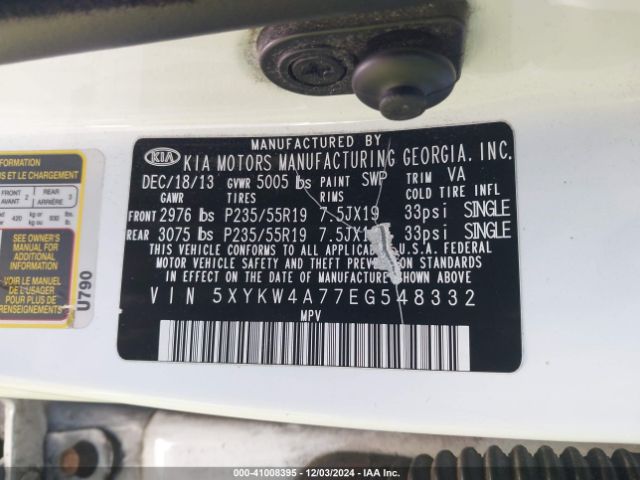 5XYKW4A77EG548332 KIA Sorento Limited V6