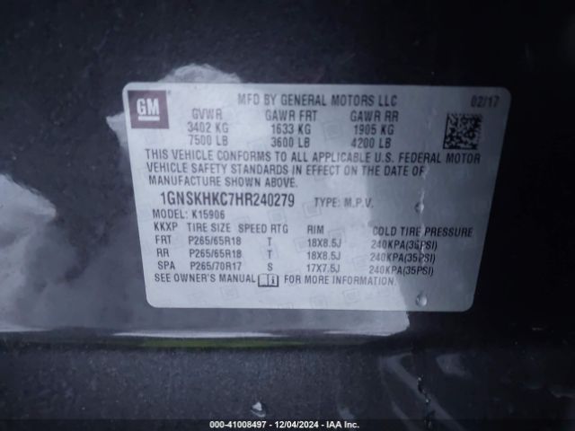 1GNSKHKC7HR240279 Chevrolet Suburban Lt