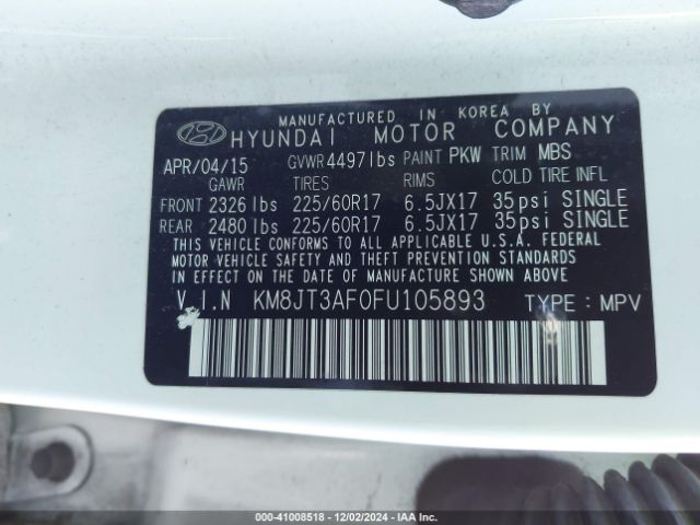 KM8JT3AF0FU105893 Hyundai TUCSON GLS