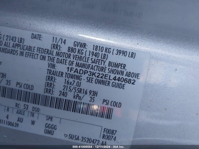 Ford FOCUS SE 2014 1FADP3K22EL440682 Image 9