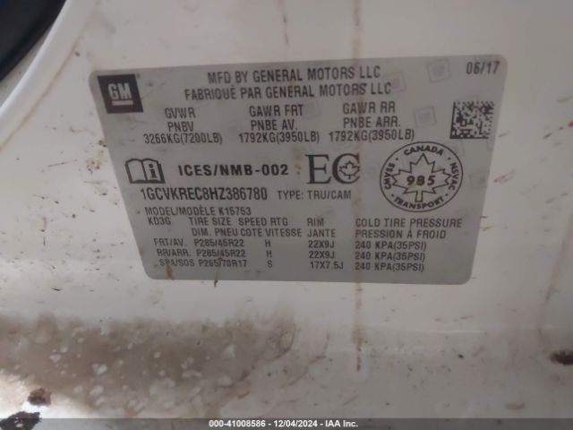 1GCVKREC8HZ386780 Chevrolet Silverado 1500 1lt/2lt