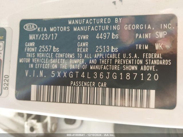 5XXGT4L36JG187120 KIA Optima S
